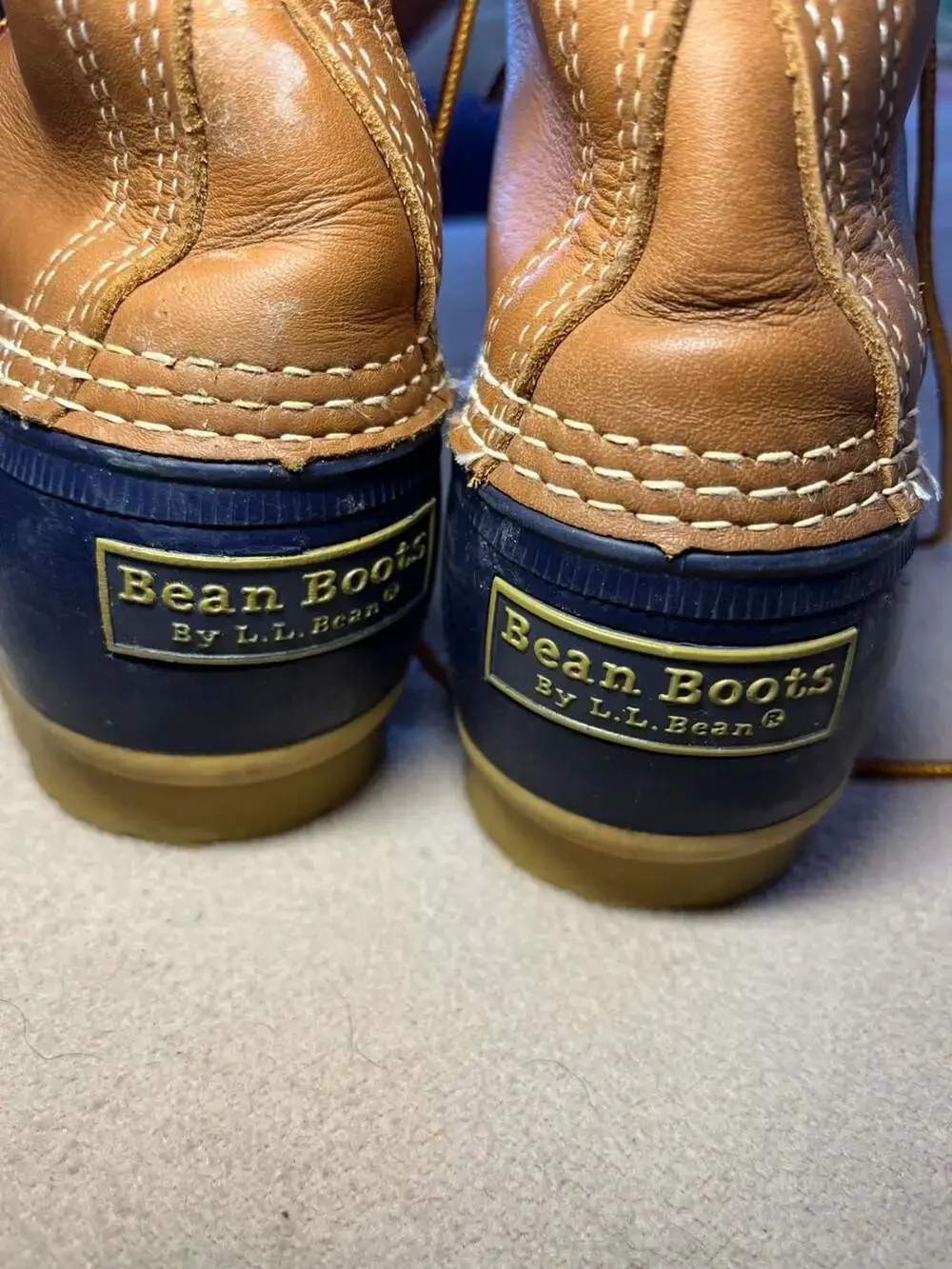 L.L.Bean Bean Boots 8-Inch Leather Duck Boots Navy Tan